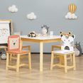 thumbnail image 6 of Tcbosik Kids Table & Chairs Set, 5 Piece Kiddy Table and Chair Set, Square Wood Table, 4 Chairs with Cartoon Animals Backrest, Toddler Table and Chair Set for Child 3-8 Years Old, White, 6 of 8