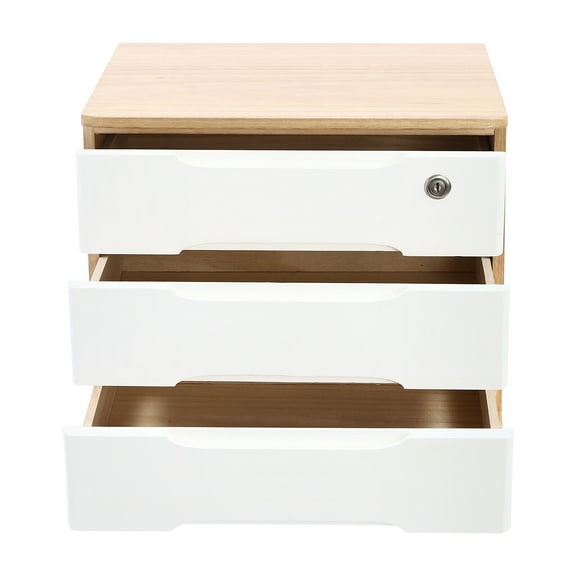 Miumaeov 3-Tier Drawers Organizer Wooden Desktop Storage Box with Lockable Drawers For Home Office