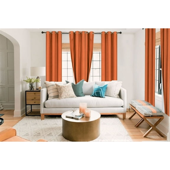 2 Piece panel room darkening thermal foam lined blackout heavy thick wIndow curtain top grommets orange 84" inch length for bedroom