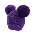 thumbnail image 2 of Women's Cute Knit Fuzzy Pompom Winter Beanie Hat, Purple, 2 of 3