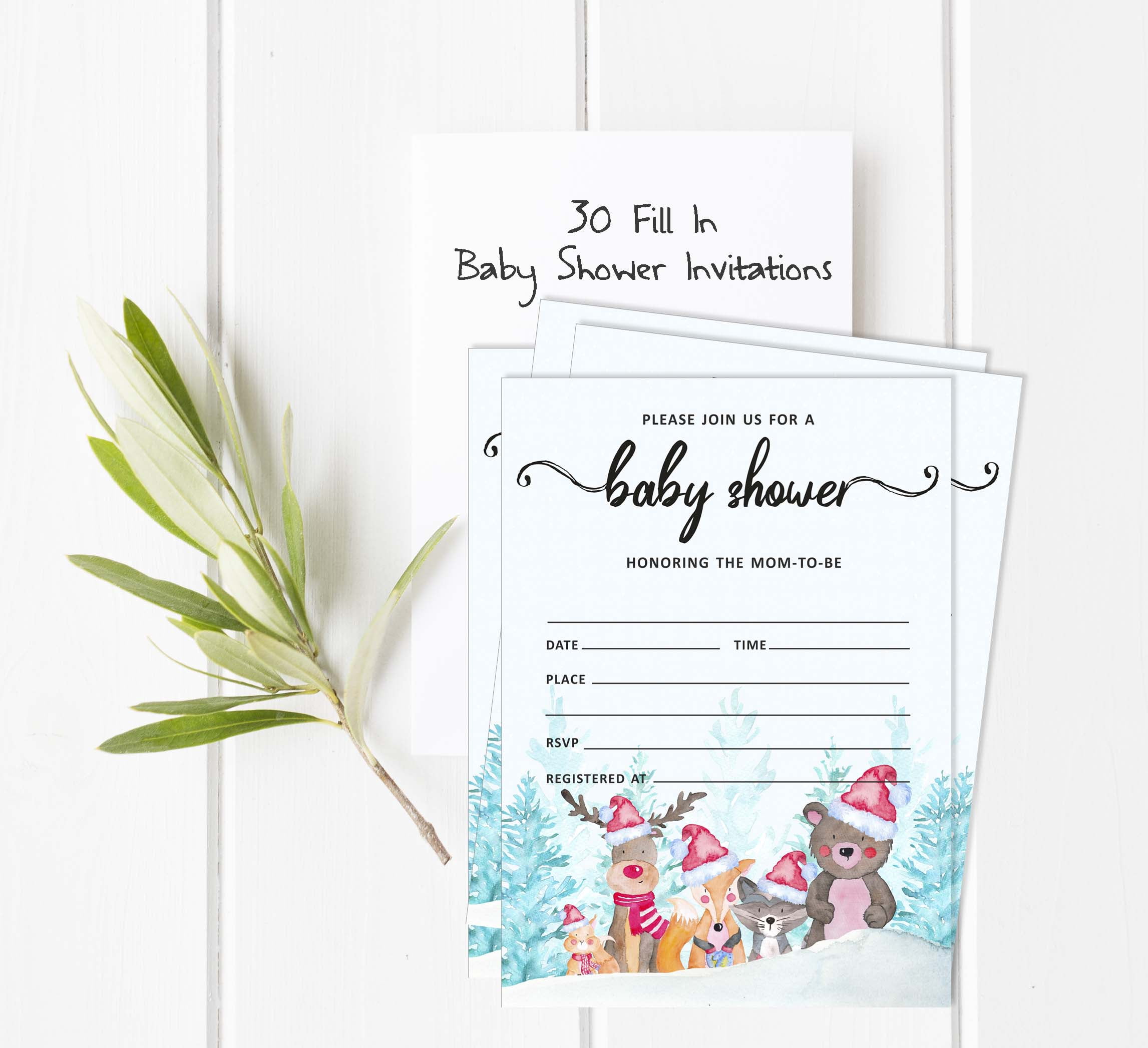 Inkdotpot 30 Fill In StyleBaby Shower Invitation Cards Winter Jungle Theme Gender Neutral Blank Invites