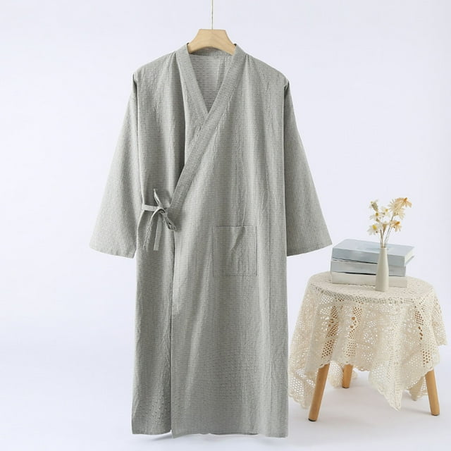 JDQJBZ Men's Lightweight Robe V Neck Long Sleeve With Pockets Belt Breathable Summer Loungewear