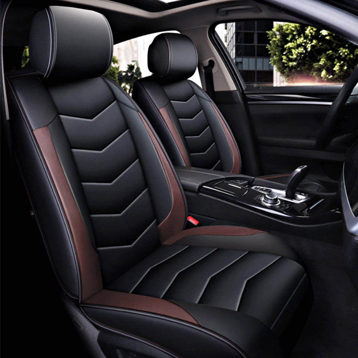 Leather Car Seat Covers Fit Most of Sedan Coupe SUV Truck Beige PU Leather Waterproof Comfortable Automotive Vehicle Cushion Cover