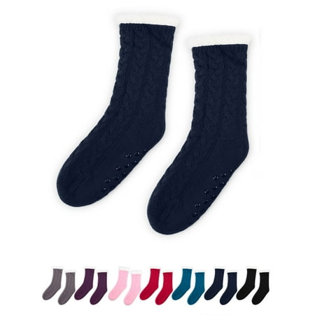 

Luxtrada Women Men Slipper Socks with Grips Non Slip Soft Cozy Fuzzy Fleece Lined Socks for Cold Winter (Blue)