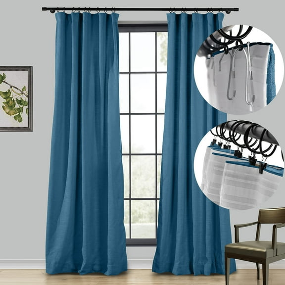 TWOPAGES Linen Curtain 96 inches Long Pravicy Protecting, 1 Panel, Navy Blue, Liz Collection