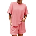 thumbnail image 4 of Short Sleeve Women 2 Pieces Matching Sets Ribbed Tops and Shorts Lounger Sets, 4 of 6
