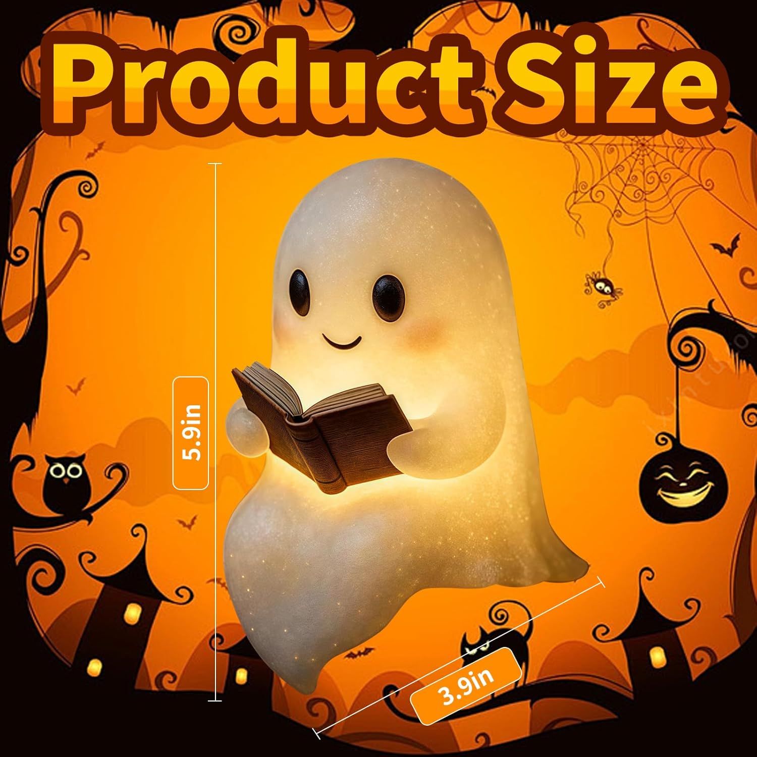 Christmas Ghost Reading Book Lamp, Cute Ghost Figurine Statue, Christmas Decoration for Gift Props Tabletop Bookshelf Home Decor