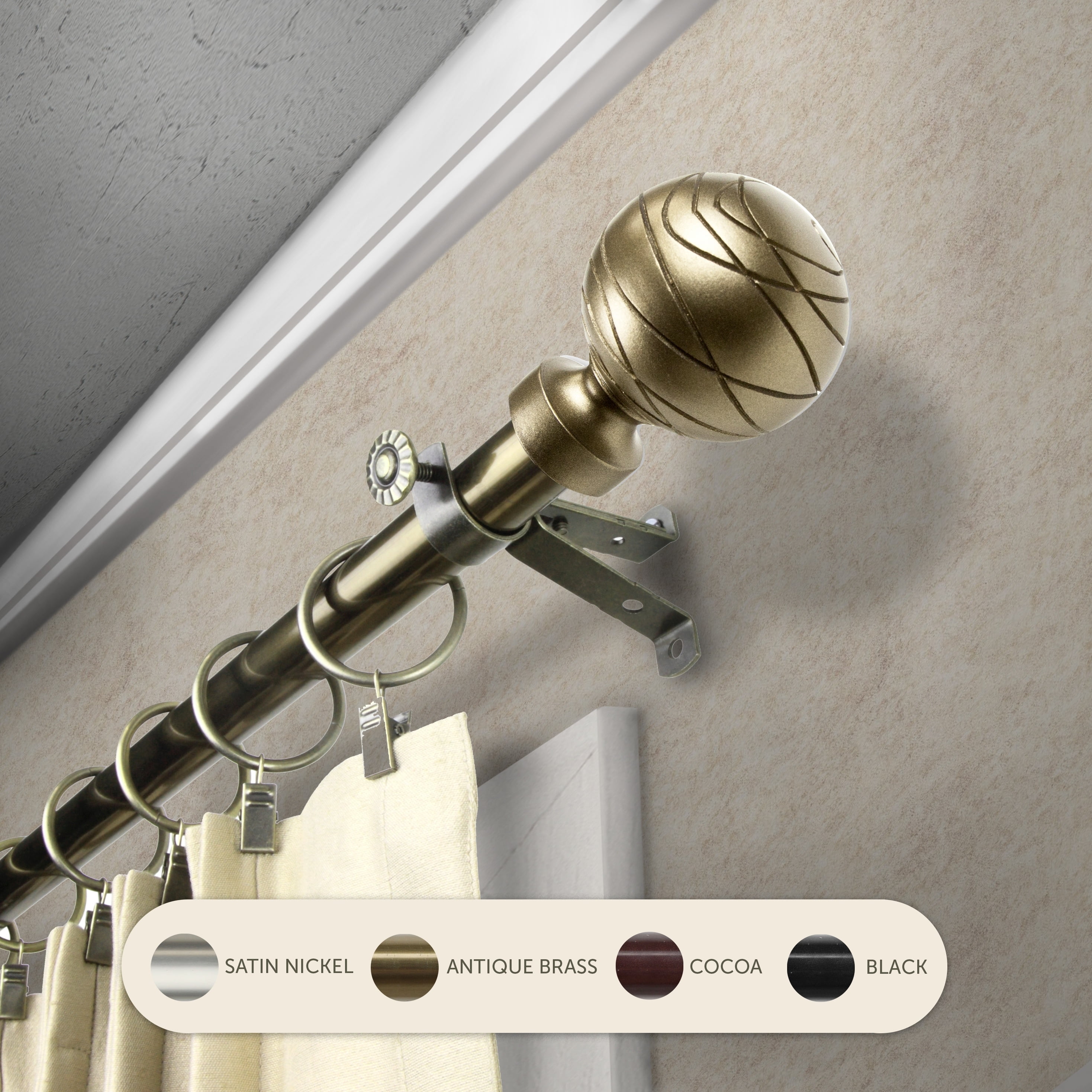 InStyleDesign Desmond Adjustable Curtain Rod Antique Brass 18 To 28 ...