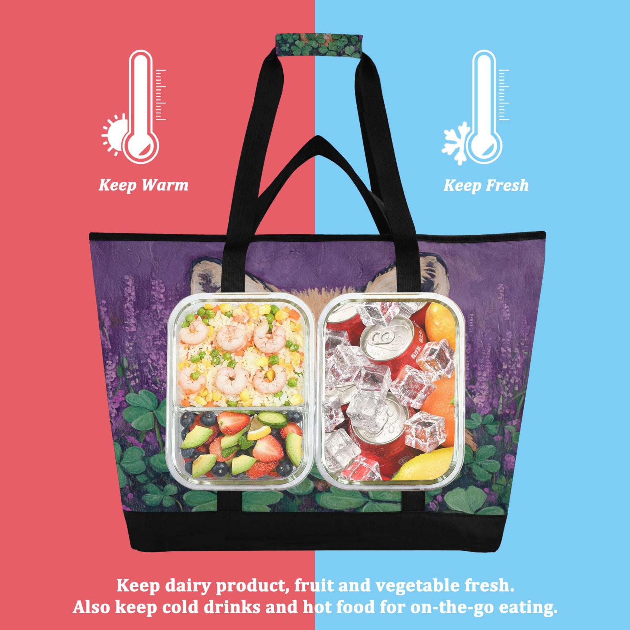 Large Hand-held Ice Pack Picnic Bag Insulation and Refrigeration Suitable for Shopping Picnics and Camping Cute Sleeping Fox
