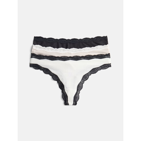 Joyspun Women's Modal Thong Panties with Lace, 3-Pack, Sizes XS-XXXL