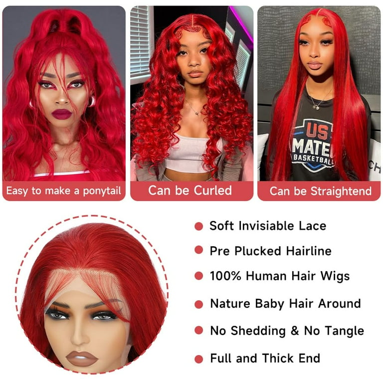 Red Lace Front Wigs Human Hair Pre Plucked 13x4 Body Wave Colored Red Human Hair Wig Hd Lace Frontal Wigs Human Hair 180 Density Glueless Wigs Human Hair 22 Inch Walmart