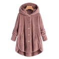 thumbnail image 4 of Abcnature Women Plus Size Button Plush Tops Hooded Loose Cardigan Wool Coat Winter Jacket Pink 3XL, 4 of 6