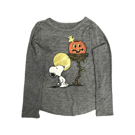 Peanuts Girls Long Sleeve Gray Snoopy Dog Pumpkin Halloween T-Shirt Tee Shirt 6