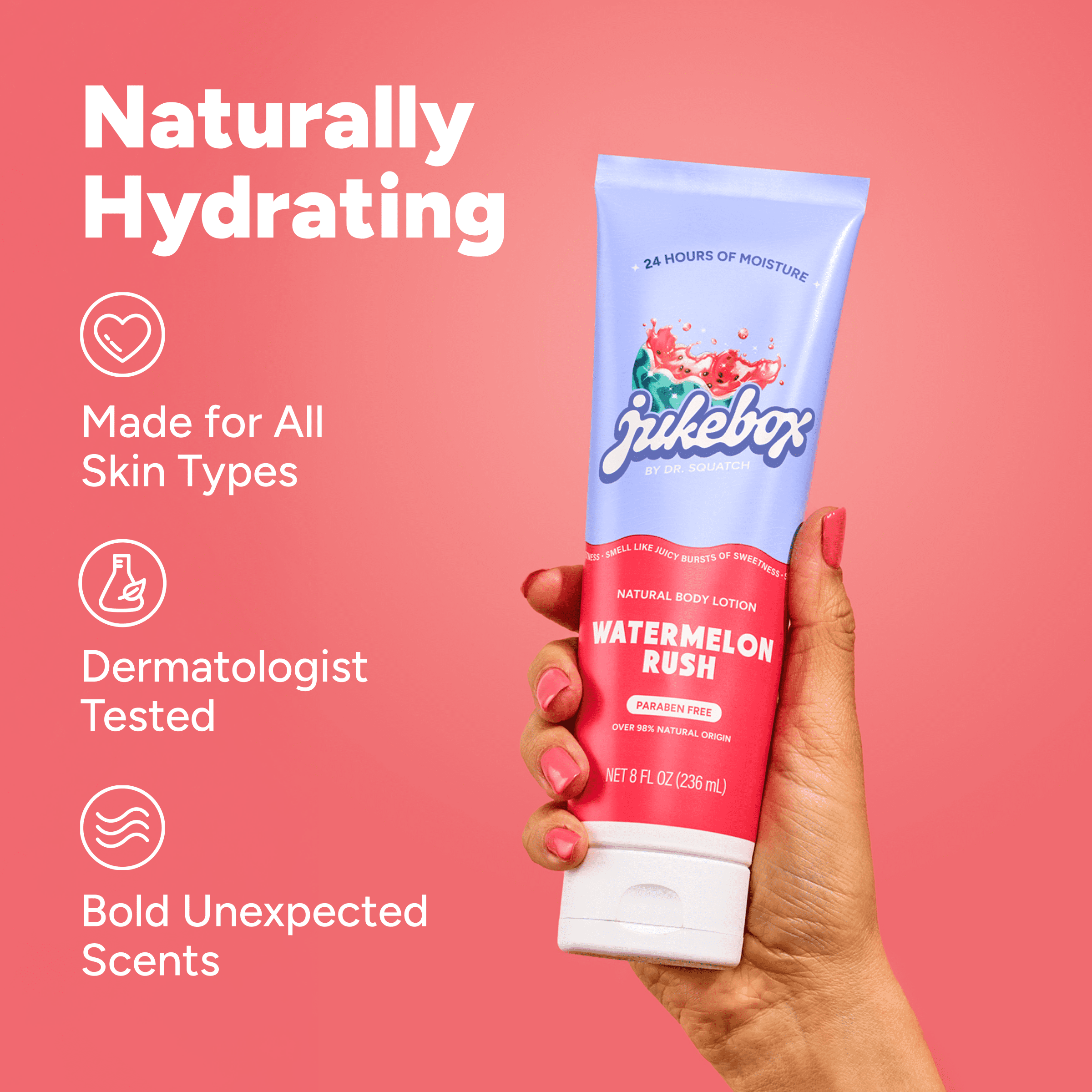 Jukebox Womens Natural Body Moisturizer Lotion, Hand & Body Lotion for Women, Watermelon Rush, 8 fl Oz