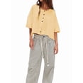 thumbnail image 2 of Women Y2K Button Front Crop Sweater Cardigan Solid Color Crew Neck Middle Sleeve Knit Tops Streetwear Yellow S, 2 of 7