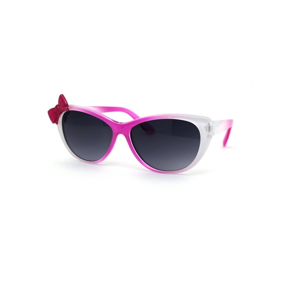Child Size Girls Cat Eye Ribbon Trim Plastic Fashion Sunglasses Pink White Smoke