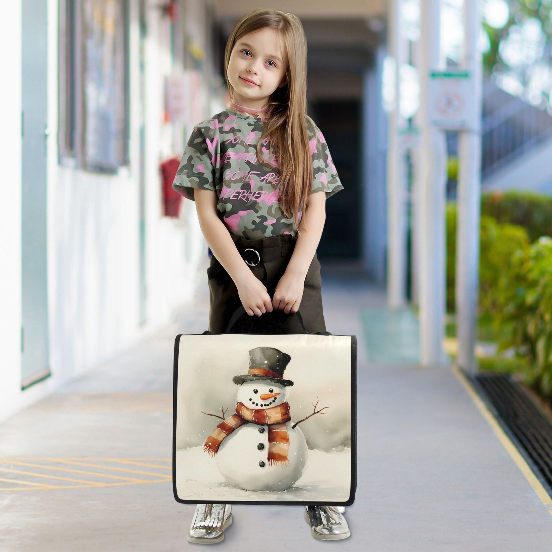 3 Ring Zipper Binder with Shoulder Strap Waterproof Trapper Keeper 2 Inch D-Ring 500 Sheets Capacity Cute Snowman with Hat Scarf