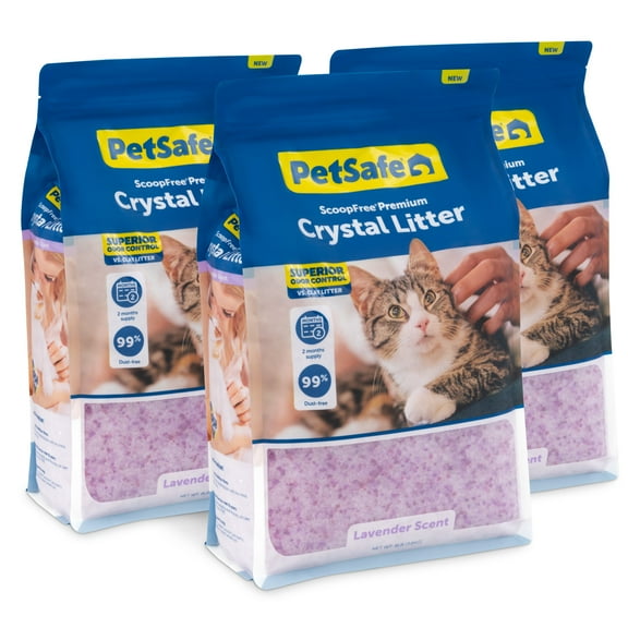 PetSafe ScoopFree Premium Lavender Scent Crystal Cat Litter, 3 Packs of 8 lb bags