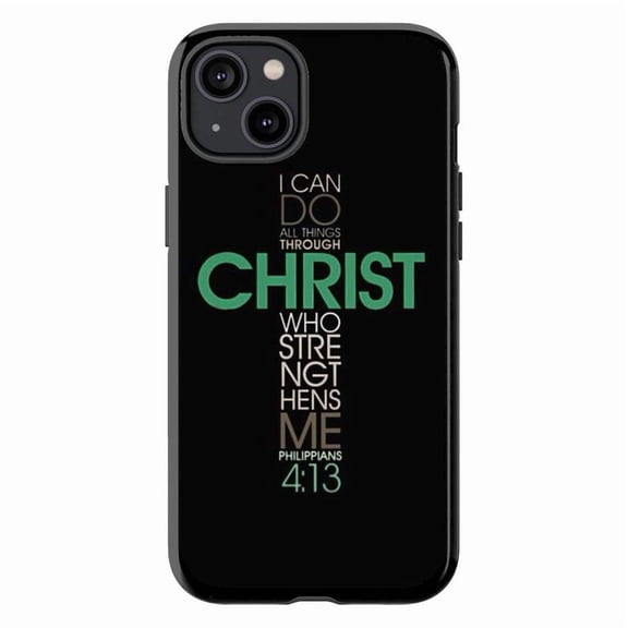 Minimalist Philippians 4:13 Phone Case, Black Green Christ Strengthens Me Cover for iPhone 17 16 15 14 13 12 11 Plus Pro Max Mini