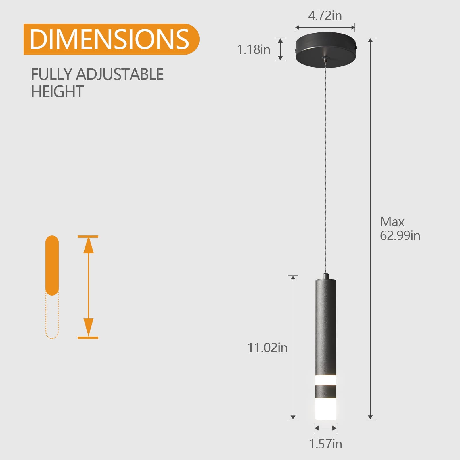 ZHLWIN Black Modern Pendant Light, Kitchen Fixture Dimmable LED Mini Pendant Lighting for Kitchen Island Bedroom Bedside Table Small Pendant Lights, 2-Pack
