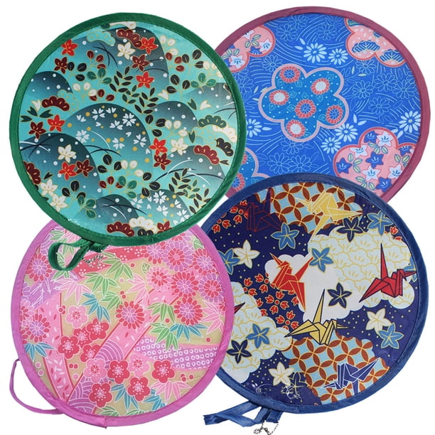 Ventilador plegable de 4 Uds., ventilador de decoración japonesa para mujer, ventilador de mano, ventilador redondo de estilo tradicional japonés, ventilador Manual de playa de rebote lento