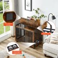 thumbnail image 5 of Juiluna Dog Crate Furniture Decorative Dog Kennel Wooden Dog Crate End Table Chew-Proof Metal Barrier Dog Cage With Dog Bowls Flip-Top 3 Doors Wheel For Small Medium Large Dogs, 5 of 10