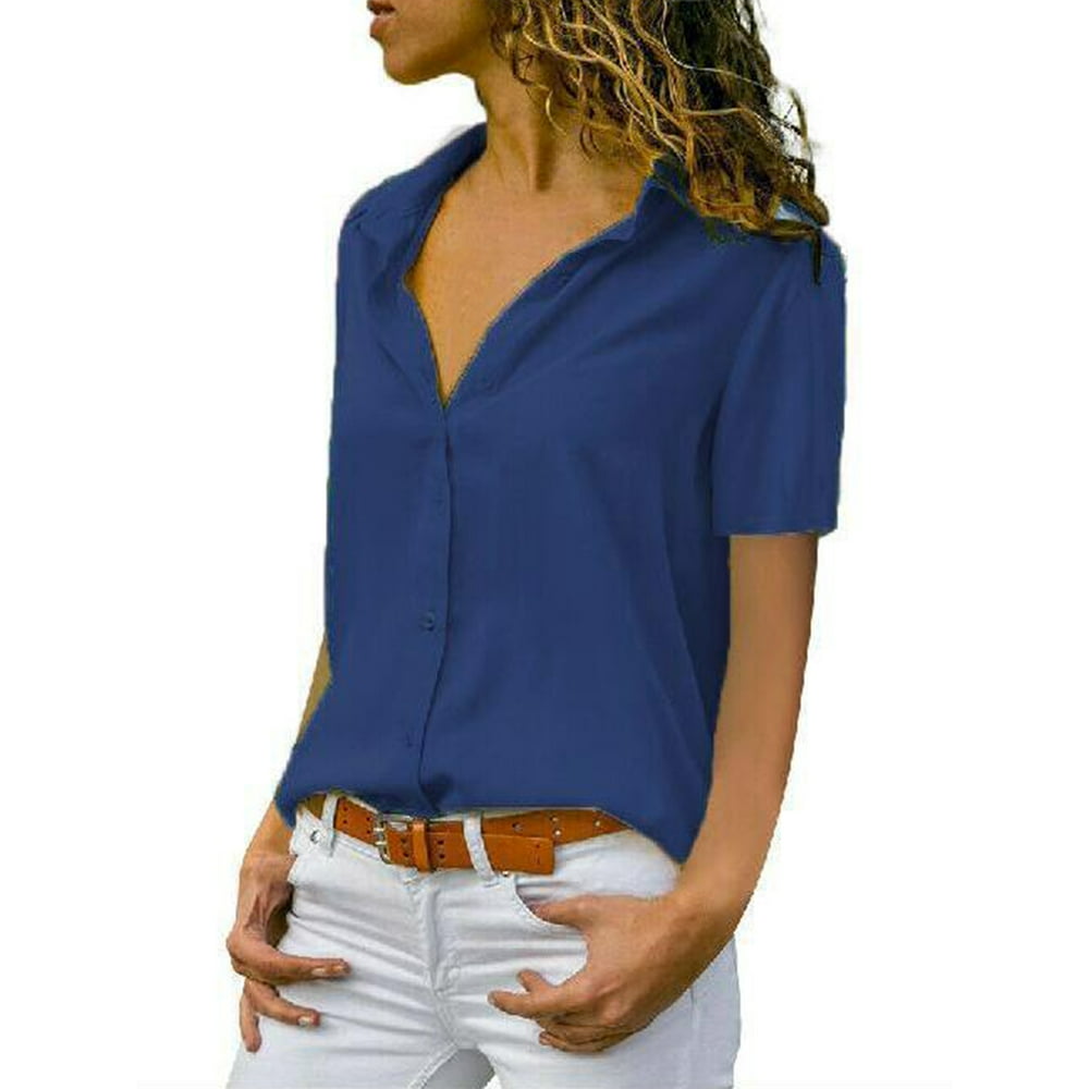 UKAP - Summer Short Sleeve Button Up Shirts for Women Casual Plain ...