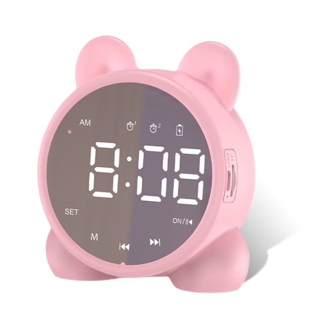 Reloj de alarma digital de pantalla de espejo LED USBIndoor LED Screen Screen Screen Reloj Oficina Multifuncional Recargable Bluetooth-Compatible Música Reproductor de Música Brillo Ajustable Rosa Inevent HA010351-02B