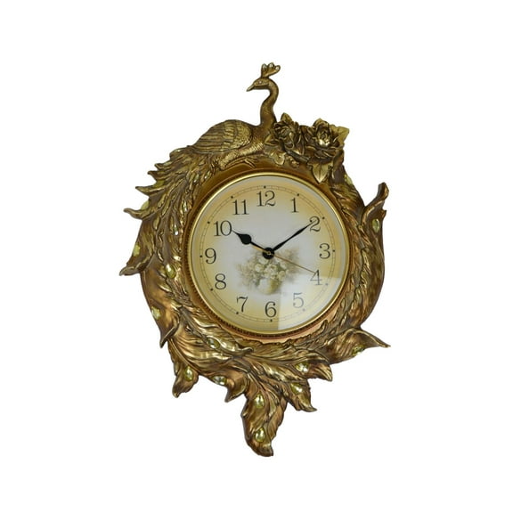 Three Star Poly Resin Gold Peacock Wall Clock ZP923