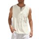 thumbnail image 1 of Nueva camiseta sin mangas para hombre, camiseta de manga corta de lino y algodón de Color sólido Irfora Albaricoque XXXXL, 1 of 4