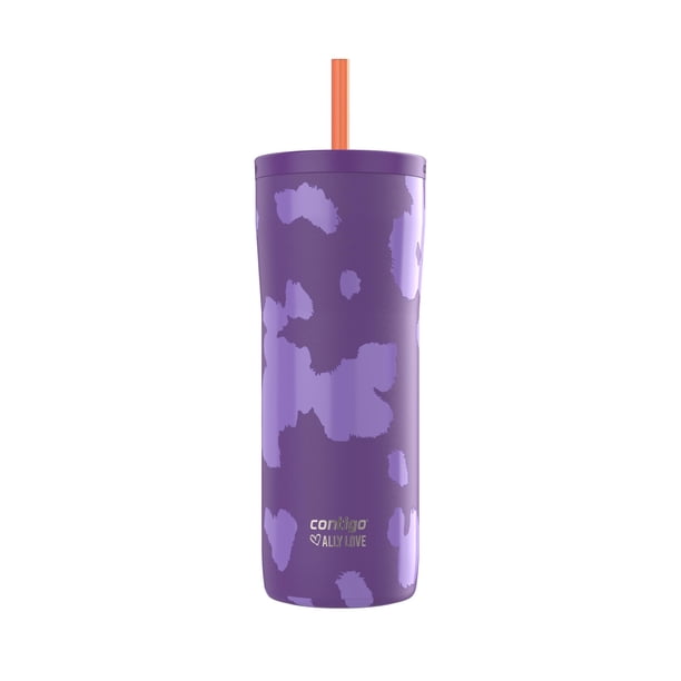 Contigo x Ally Love Streeterville Vaso de acero inoxidable con pajita, tapa fácil de limpiar, a prueba de fugas, sin BPA, 24 oz, violeta