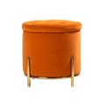 thumbnail image 3 of Velvet Storage Ottoman Round Footrest Stool Button Tufted Gold Legs Living Room Bedroom Orange, 3 of 10