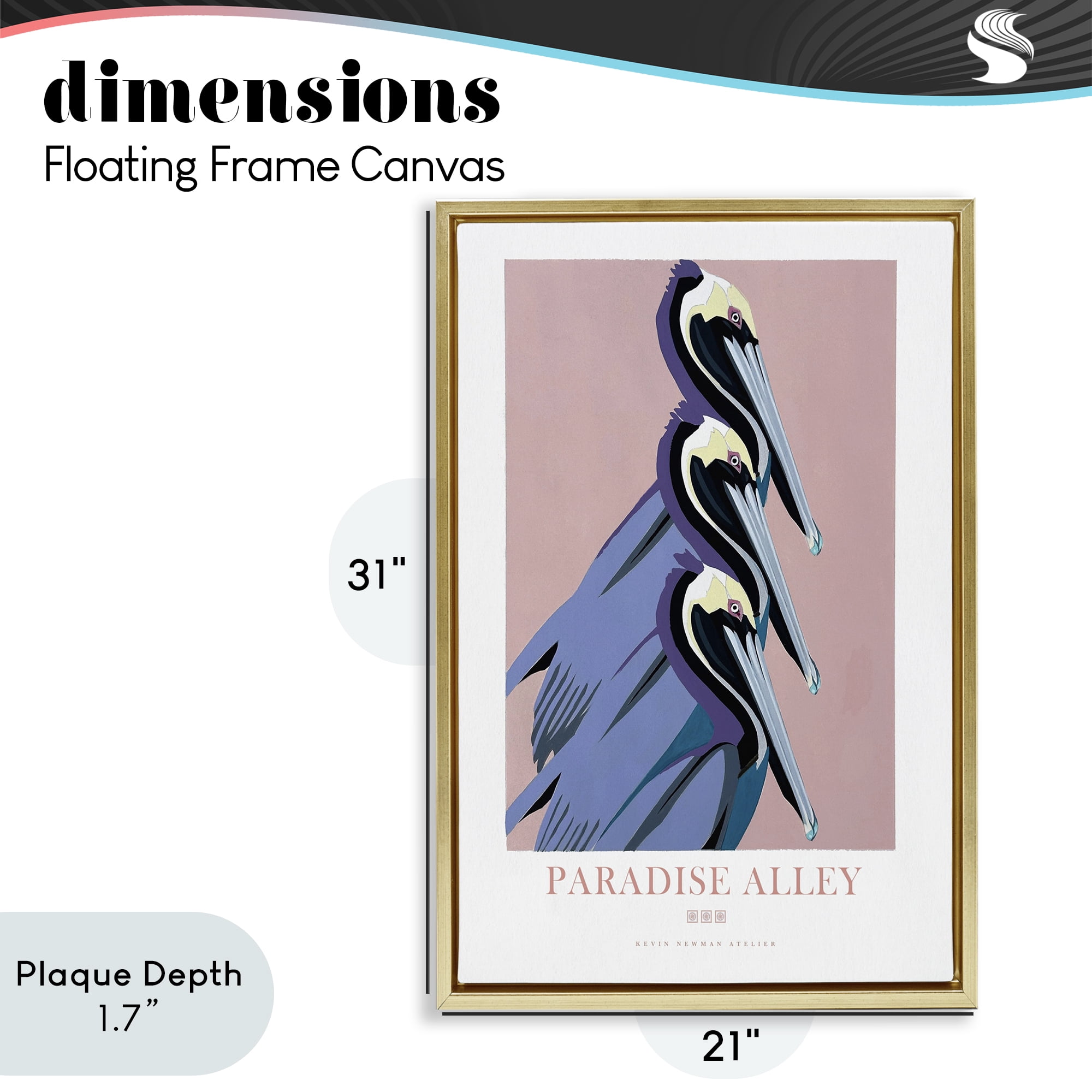 Stupell Industries Paradise Alley Pelican Trio Gold Framed Floater Canvas Wall Art, design by Jadei Graphics