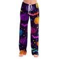 thumbnail image 4 of Zydvens Women Halloween Pajama Pants Wide Leg Lounge Wear with Pockets Soft Elastic Waist Drawstring Sleepwear Bottoms Splatter Pumpkin Print Costume Cosplay Party S-3XL, 4 of 7