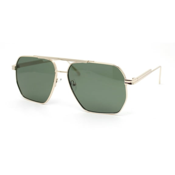 Mens Classy Geometric Squared Double Bridge Officer Metal Rim Sunglasses Gold - Green
