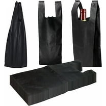 Black Wine Non-Woven Reusable Single Bottle Tote Bags - One Bottle Reusable Shopping Bags - Wine Gift Bags with Handles, (25)