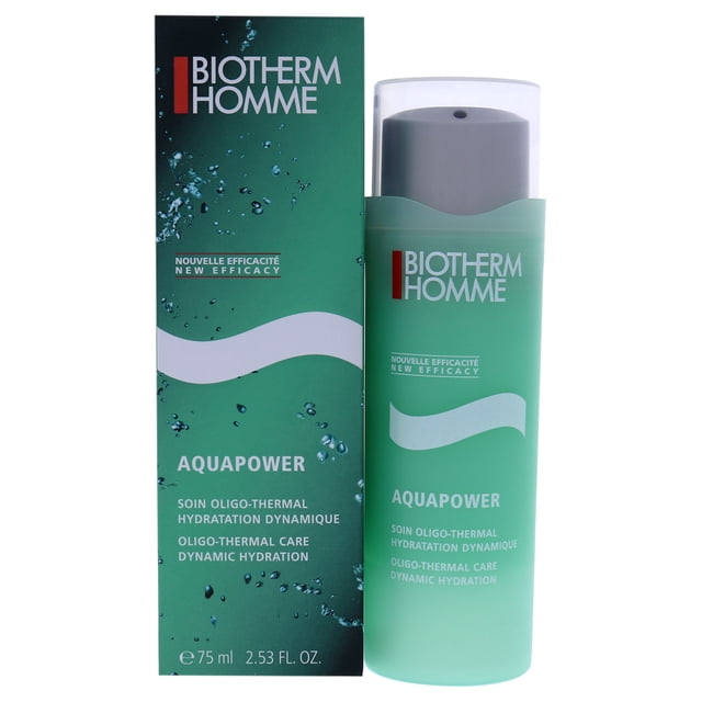 biotherm hidratante homme aquapower 2.53 oz biotherm biotherm hidratante 2.53 oz Envase cilindro verde de gel hidratante Aquapower para hombre con dosificador gris y tapa transparente junto a su caja verde con logo Biotherm Homme; aporta hidratación y alivio tras el afeitado, 75 ml (2.53 fl. oz.), y suele usarse también como gel ligero de preparación de la piel antes del tratamiento facial.