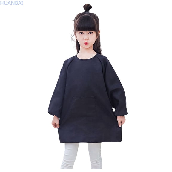 HUANBAI Kid Art Smock Solid Color With Pocket Apron For Children Printed Artist Painting Aprons Smocks With Long Sleeve Summer Blouse for Girls 4-8 Years