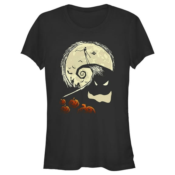 Junior's The Nightmare Before Christmas Spiral Hill Scene Graphic Tee Black Small