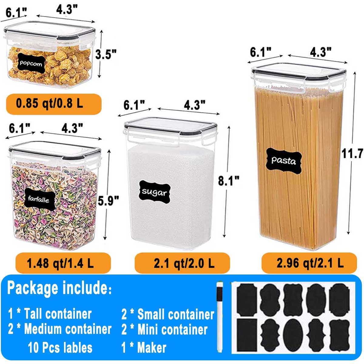 Food Storage Containers, Airtight Food Storage Containers, Ideal for Pantry Organization, Meal Prep, and Leftovers