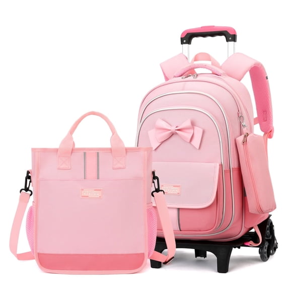 Juego de 3 mochilas School Trolley MITOWERMI de nailon rosa
