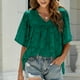 thumbnail image 2 of Camisa de manga acampanada con textura floral de gasa de verano de moda sexy casual para mujer Top con cuello en V Pompotops lopia999298, 2 of 8