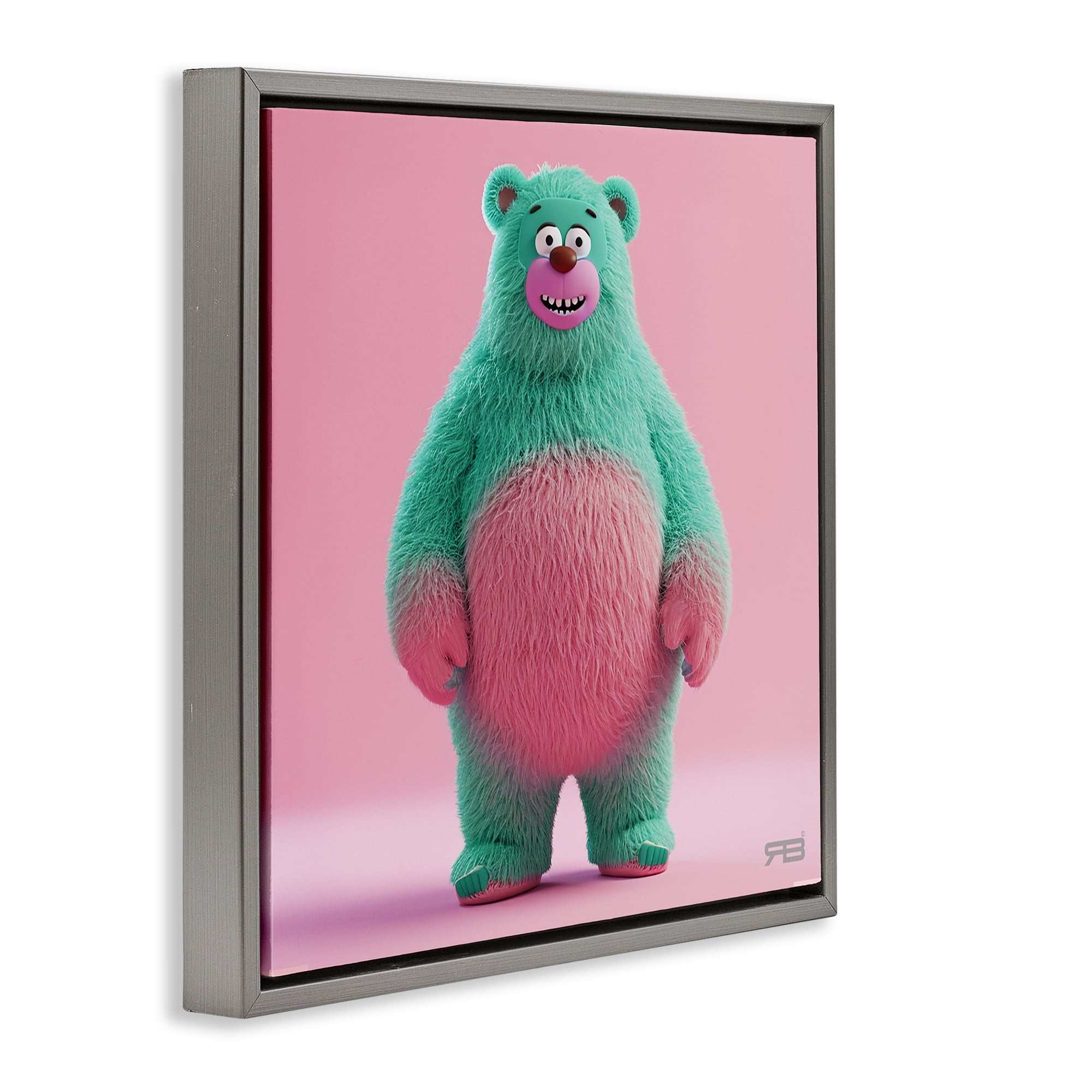 Stupell Industries Smiling Green Bear Animals Painting Gray Floater Framed Canvas Art Print Wall Art, 25 x 25