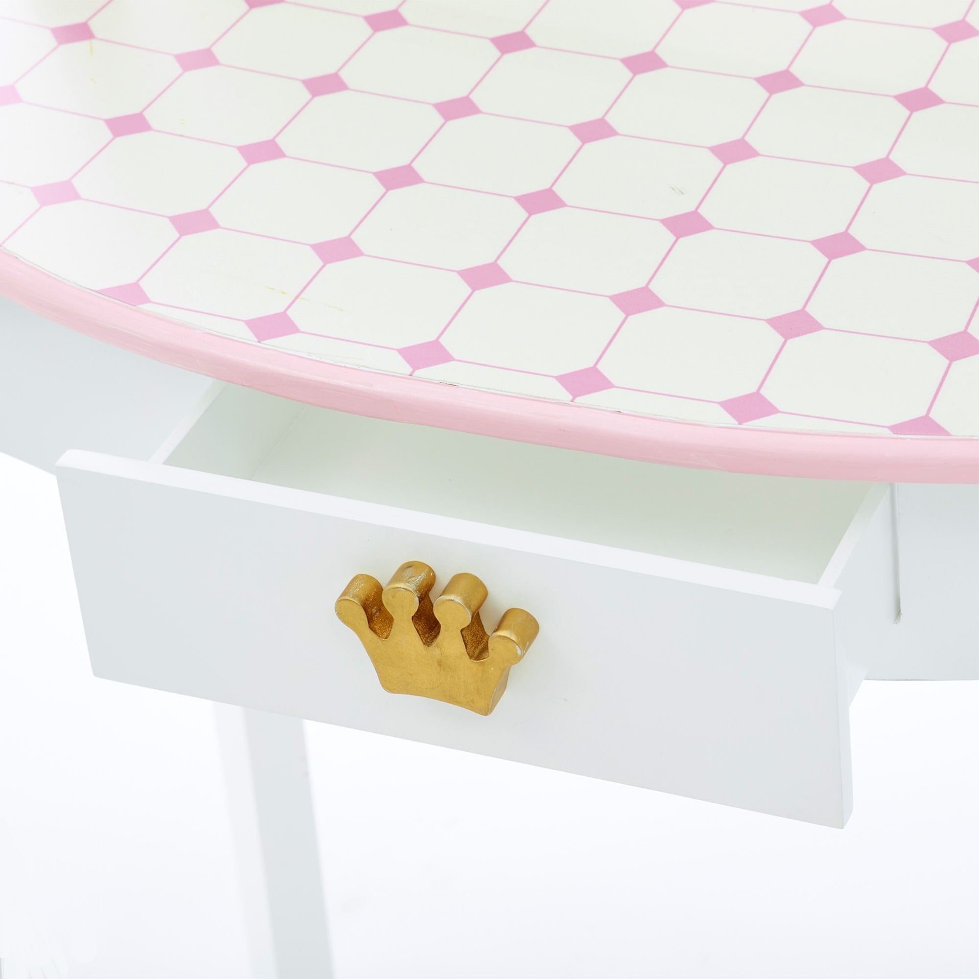 Teamson Kids Dreamland Castle Wooden Vanity Play Set with Stool & Mirror, Pink/White
