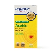 (4 pack) (4 Pack) Equate Low Dose Aspirin Enteric Coated Tablets, 81 mg, 120 Ct