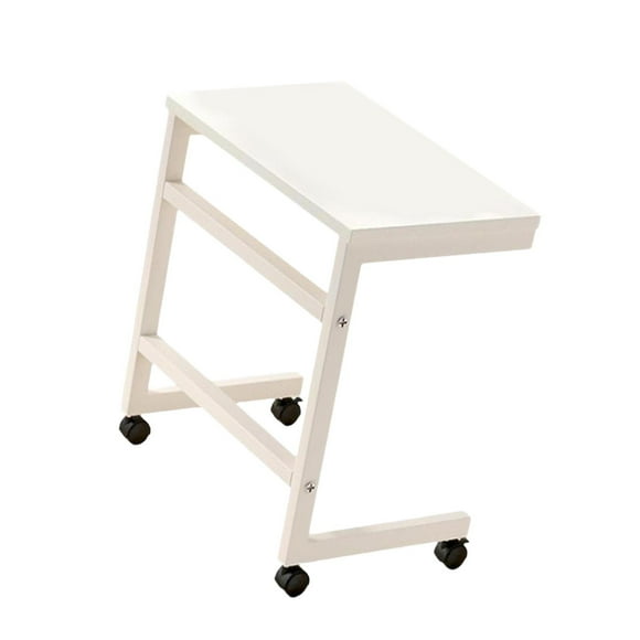 Tnarru End Table C Shaped TV Tray NightStand Modern Industrial Side Table with Rolling Casters for Indoor Bedside Small Space Office White