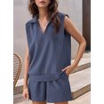 thumbnail image 3 of Fancyglim Two Piece Outfits for Women V Neck Lounge Sets Sleeveless Tops and Shorts Set with Pockets Navy Blue X-large, 3 of 5