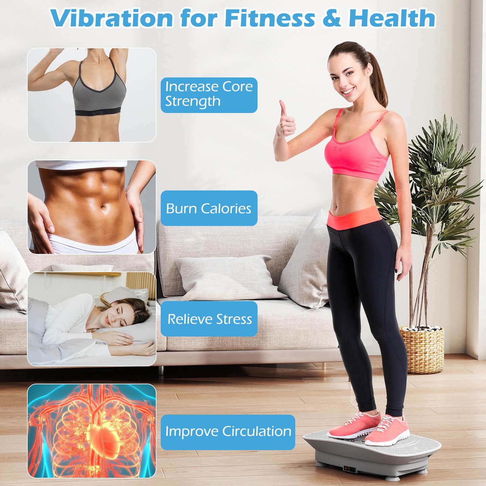 Goplus Vibration Plate Exercise Machine with 10 Speed Intensities Remote for Home Fitness Gray