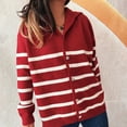 thumbnail image 4 of Womens Fall Collared Cardigan Long Sleeve Striped Knit Sweater Cardigans Button Front Knitwear Sweaters Red, M, 4 of 5