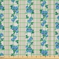 thumbnail image 2 of Ambesonne Ivory and Blue Fabric by the Yard Microfiber, Retro Stripes Roses, 3 Yards, Ivory Blue Green, 2 of 2